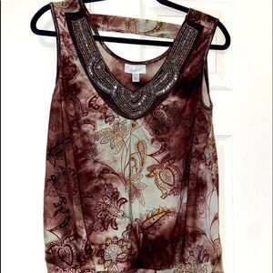 Dress barn embellished neckline cinched waist sleeveless blouse